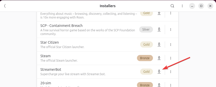 Streamer.bot in the built-in Bottles installers listing