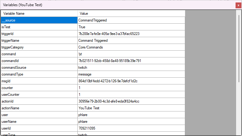 Action History > Inspect Variables Dialog