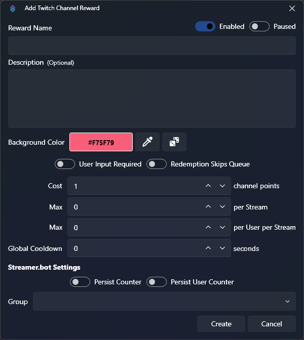 Add Channel Reward Dialog