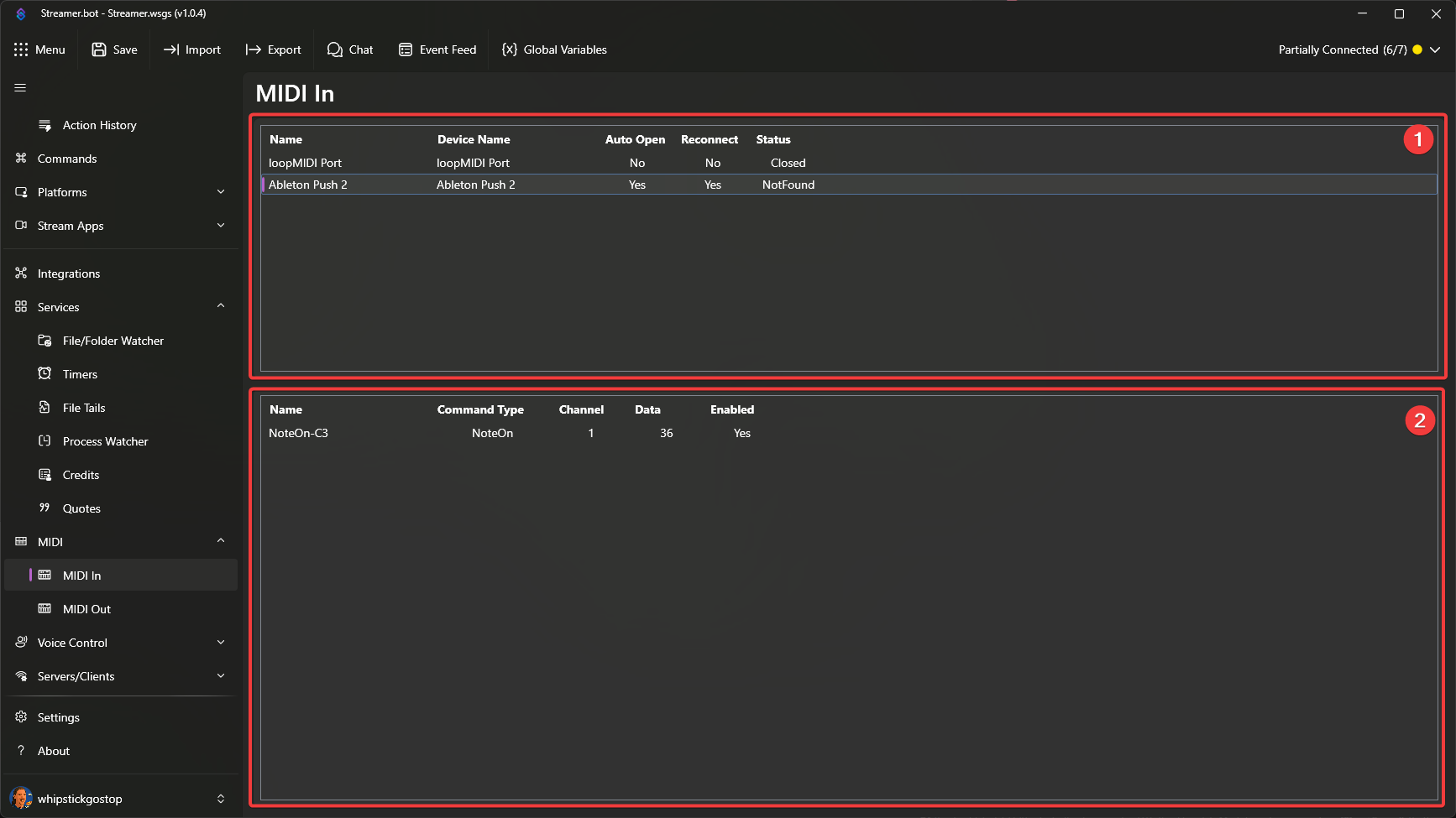 MIDI In View Sections